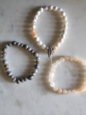 Set Of 3 Handmade Beaded Stretch Bracelets